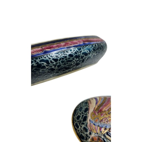 Vintage Decorative Oval Porcelain Box With Hand-Painted Macau Bird Design Gold D - Picture 9 of 14